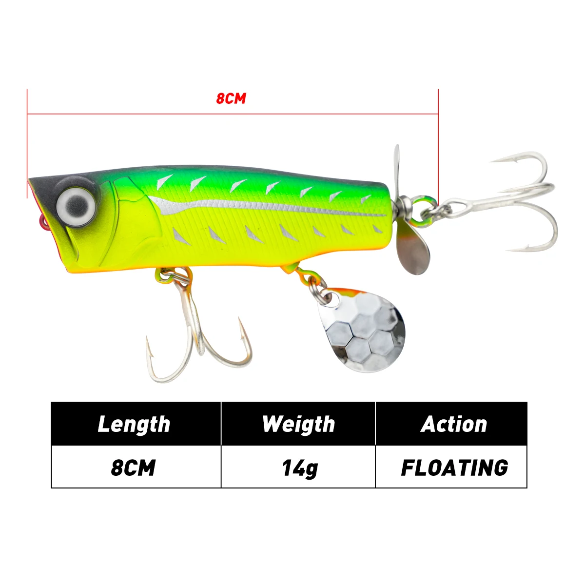Topwater Popper 8cm 14g Wobblers señuelo de pesca de plástico Spinner Bass Pike carpa Crankbait cebo duro Artificial cebo de pesca - imagen 2