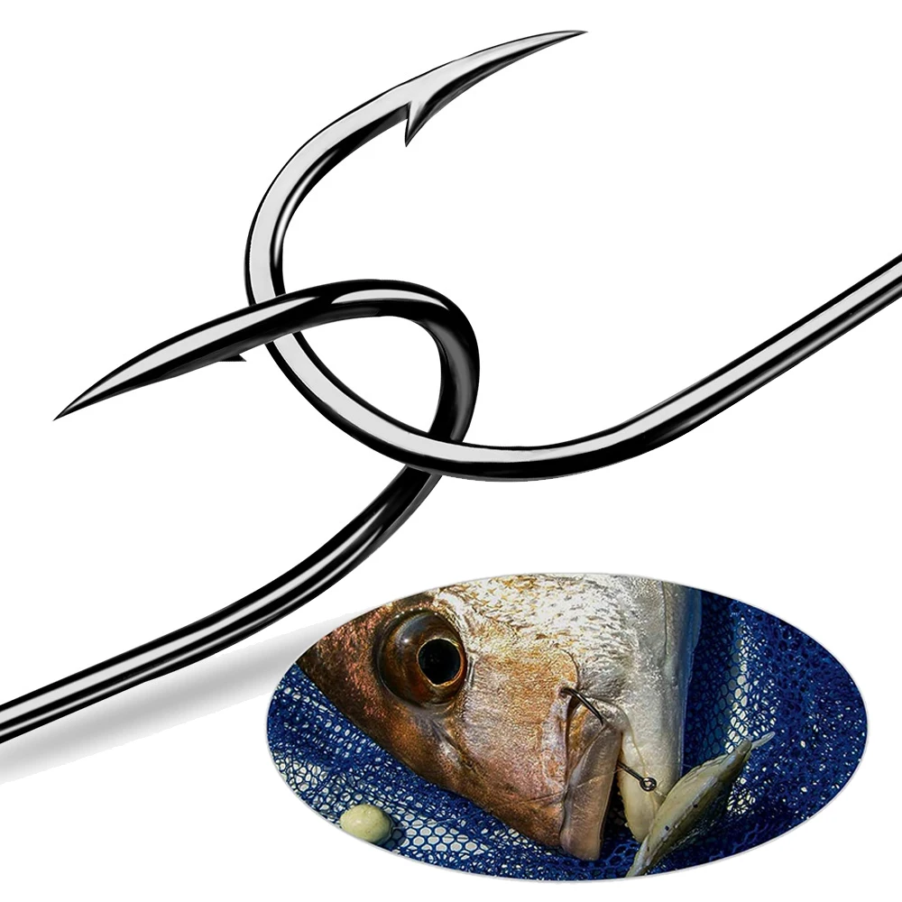 Anzuelos circulares en línea para pesca de agua salada, accesorio de pesca de bagre con ojo colgado para lubina, salmón, a rayas, tamaño de 200 piezas, 3-15 # - imagen 5