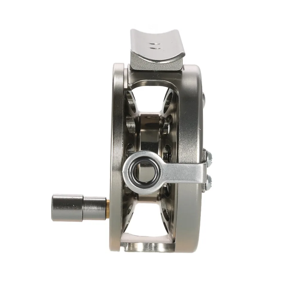 Carrete de mosca aluminio mano derecha - ligero y plateado