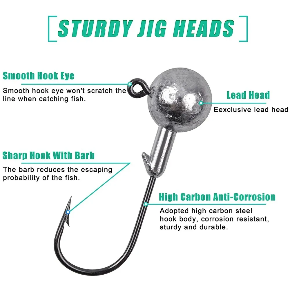 25 uds anzuelos con cabeza de plantilla de manivela, anzuelos de pesca con cabeza de bola redonda, cabezales de plantilla sin pintar para lubina, tipo tipo de pez, plantillas de pesca con ojo de pez - imagen 4