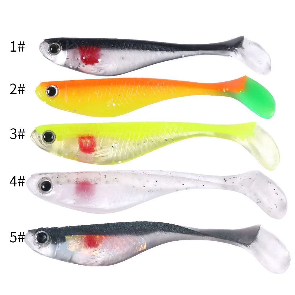Juego de Señuelos de Pesca blandos con cola en T, 5 uds., ojos 3D para lubina, Pike, Walleye, perca, cola de paleta, Swimbait, aparejos de cebo Artificial - imagen 5