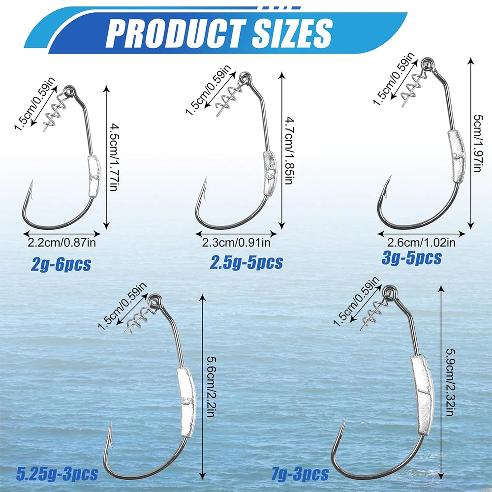 22Pcs Weighted Swimbait Hooks Kit Weighted Fishing Hooks with Twist Lock Weighted Worm Hooks for Soft Worm Bass Fishing Hooks - imagen 2
