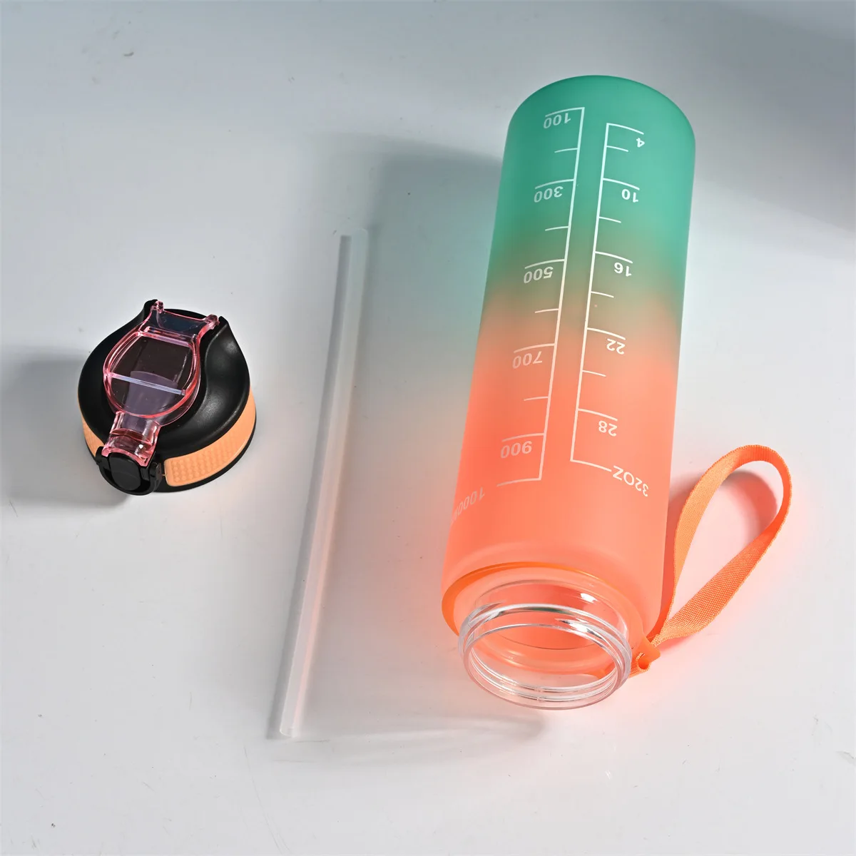 Taza de plástico para deportes al aire libre, gran capacidad, Color degradado, 1000mL, cubierta de rebote, boquilla de succión, taza espacial, botellas de agua - imagen 5