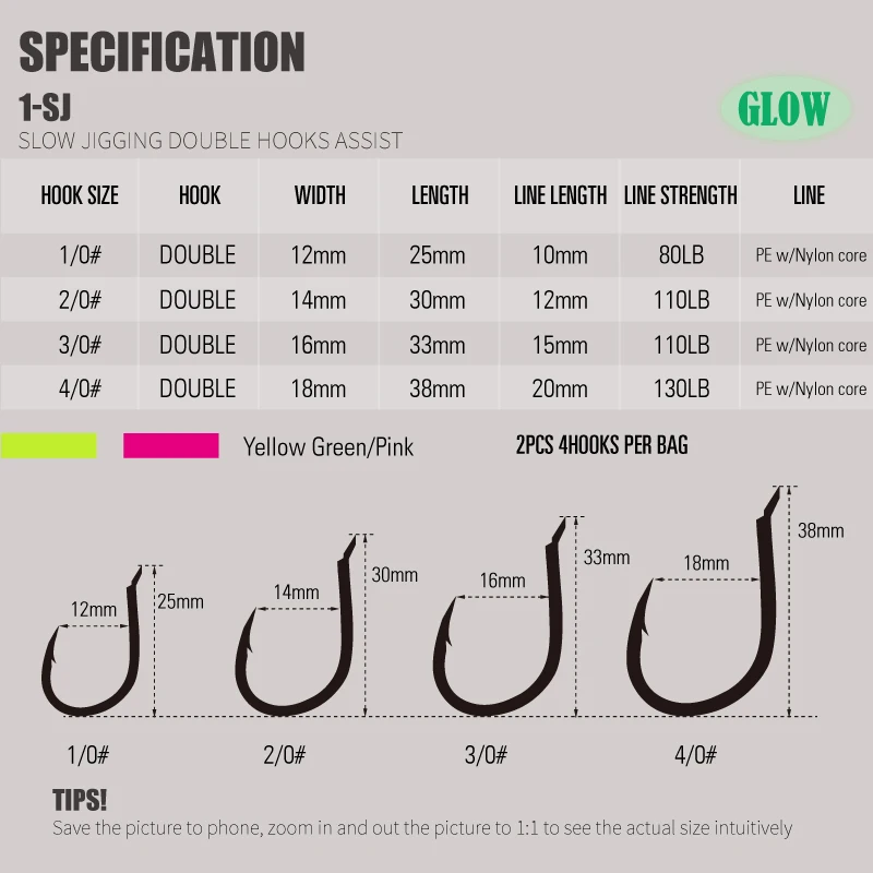 1-SJ Slow Jigging Twin Assist met Mustad-haken Glow Jigging-haken Zeebrasem Zeevishaak - imagen 4