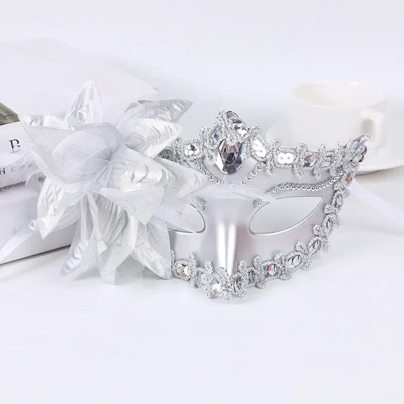 Máscara de media cara de princesa de Halloween, máscara de flores, fiesta de adultos, vestido Sexy de princesa, máscara femenina, actuación de utilería - imagen 3