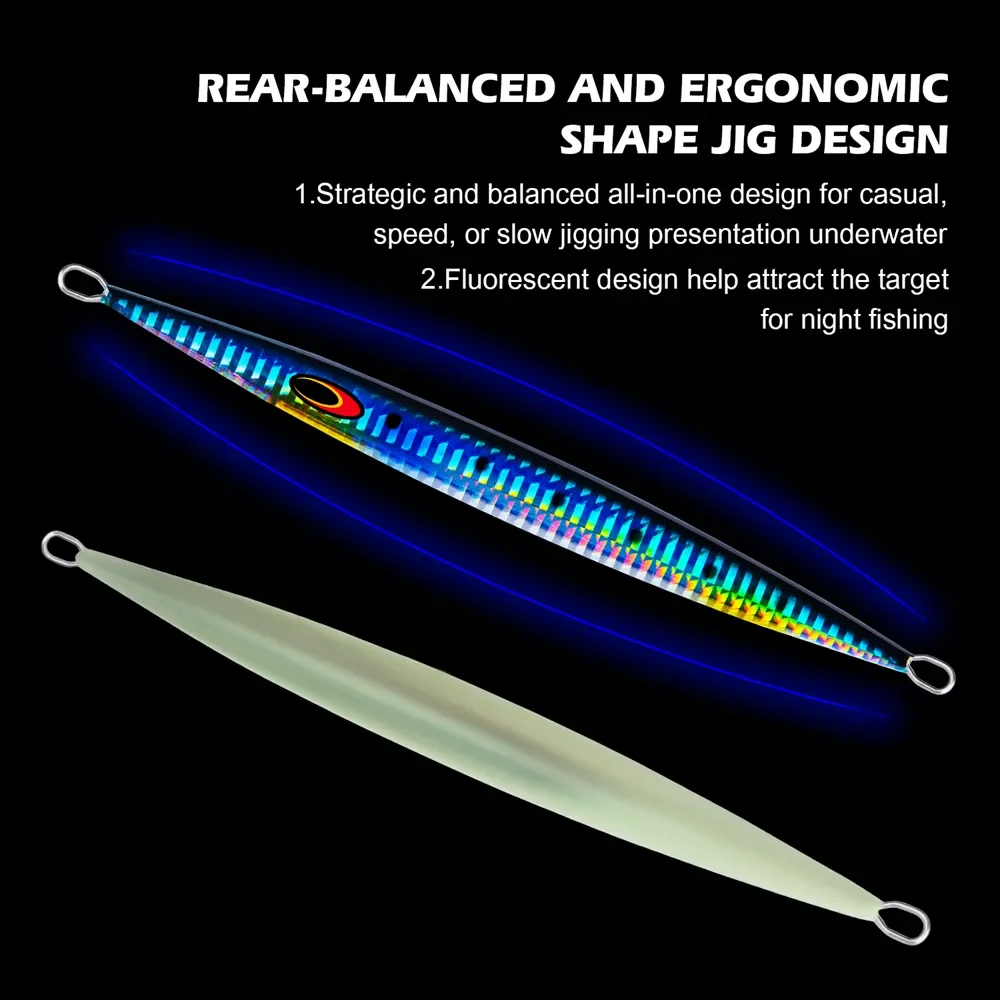 Goture-señuelo de pesca Jig, 80g, 100g, 150g, cuchara de Metal, Jigging, señuelos luminosos para pesca en agua salada, lubina y trucha - imagen 5