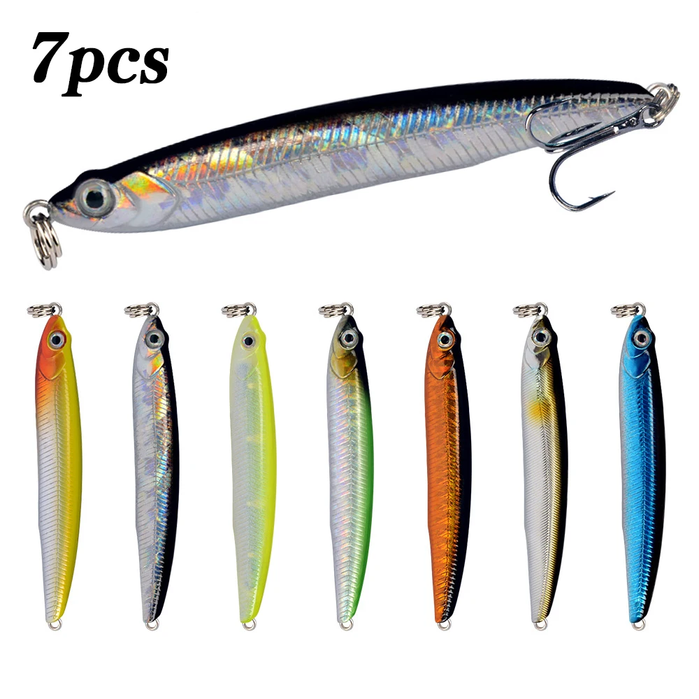 7 Uds. Señuelo de pesca con lápiz que se hunde, ojos 3D, cebo duro Artificial, aparejos de pesca de carpa, Lucio