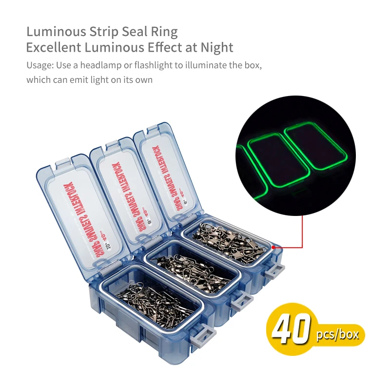 Nuevo 40 Uds accesorios de pesca conector Pin 6 #   8 # 10 #   Rodamiento giratorio de acero inoxidable, señuelo giratorio para anzuelo, aparejos giratorios - imagen 5