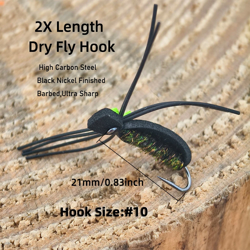 6 piezas # Señuelo de pesca con mosca con indicador de escarabajo de espuma, 10 anzuelos, moscas secas terrestres negras y naranjas para pesca de trucha, pez amarillo, lubina y carpa - imagen 4