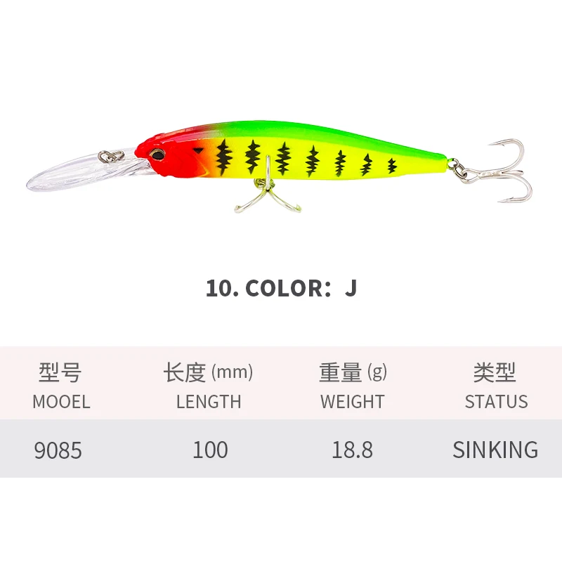 Señuelo de pececillo que se hunde, 1 piezas, 100mm, 18,8g, para Pesca Isca, Wobbler, lubina, trucha, Pesca de carpa, agua salada, 9085 - imagen 3