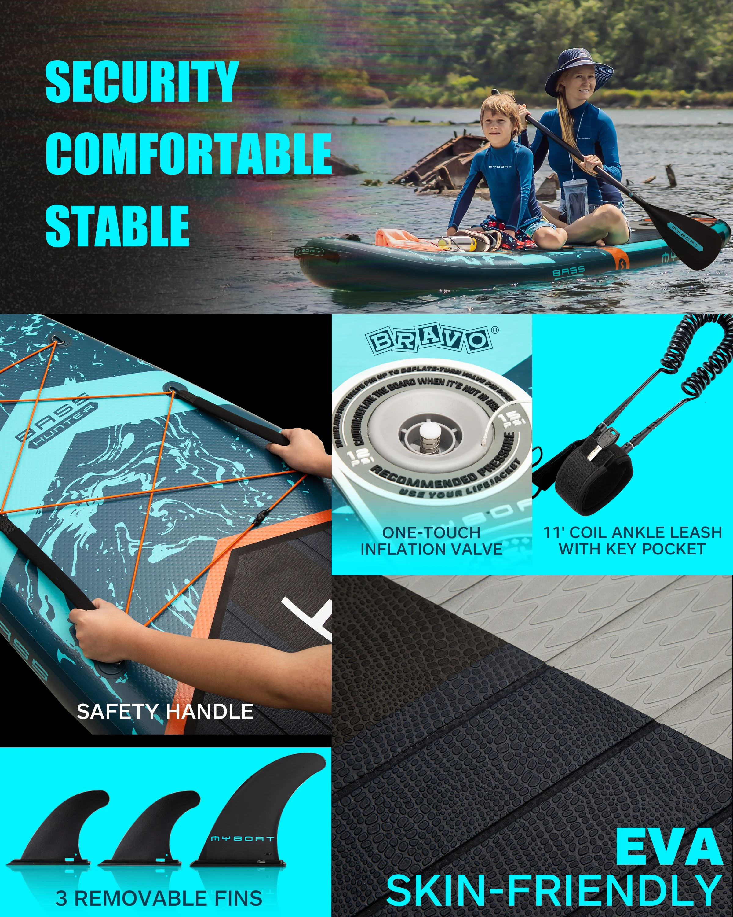 Myboat-Tabla de Paddle inflable Extra ancha impermeable para adultos, 11 '6 ''x34'' X6 '', pesca acuática de estilo de pie con accesorios SUP - imagen 4