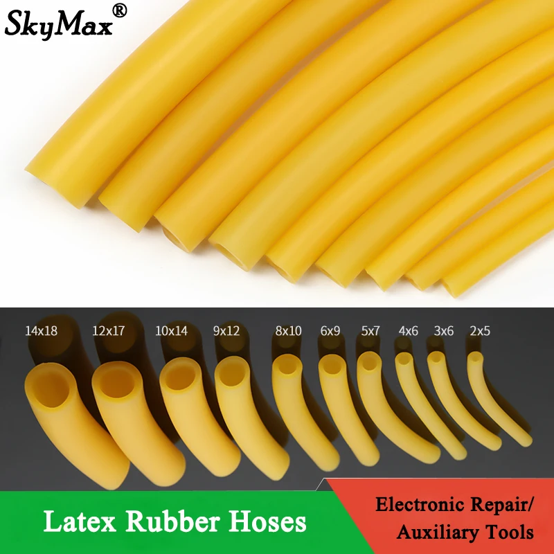 Mangueras de goma de látex natural de 1 ~ 10m ID 1,6 ~ 18mm amarillo de alta resistencia Go tubo de pesca tirachinas catapulta banda elástica de Fitness