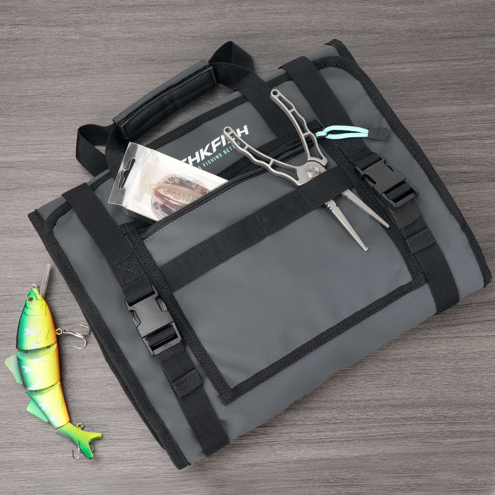 THKFISH-Bolsa organizadora de cebos de pesca, impermeable, transparente, plegable, señuelos duros, Swimbaits, bolso de gran capacidad, 7/8 bolsillos - imagen 2