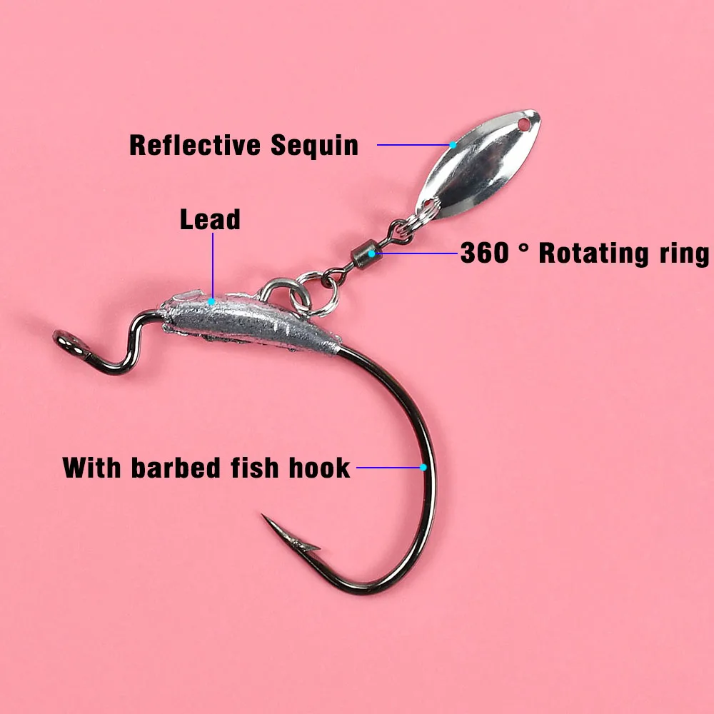6 uds Underspin Swimbait gancho con Twistlock, anzuelos de manivela ponderados con cuchillas giratorias plateadas para Señuelos de Pesca blandos - imagen 5