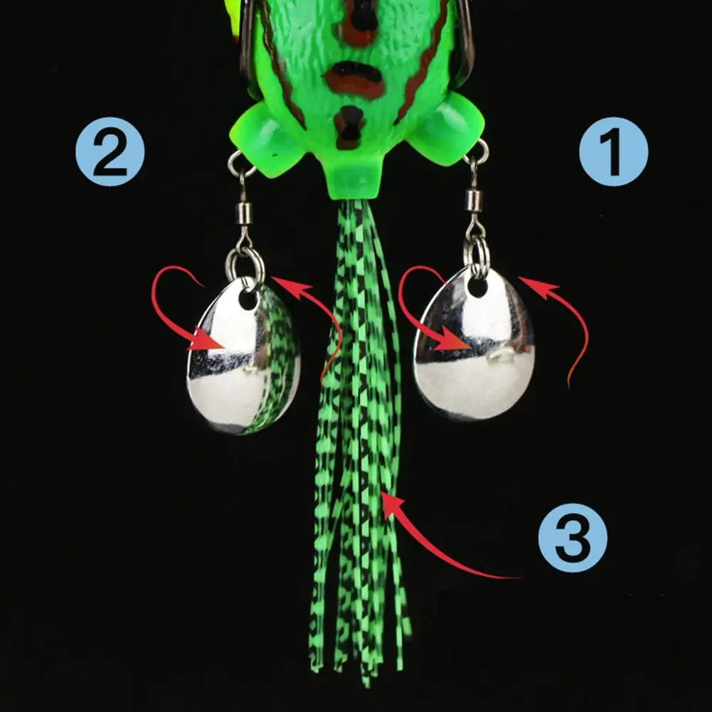 Cebo de simulación de ranas gigantes de silicona, señuelo de pesca modificado, fortalece el anillo doble, lentejuelas dobles, seda de colores, 9cm, 25g - imagen 5