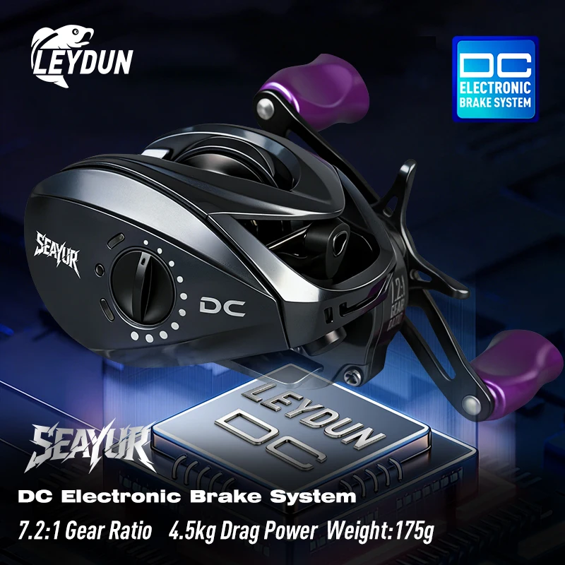 Carrete de pesca Leydun SEAYUR DC Control Digital de fundición larga 7,2: 1 6 + 1BB arrastre máximo 4,5 kg carrete de agua dulce y salada bobina de pesca Baitcasting
