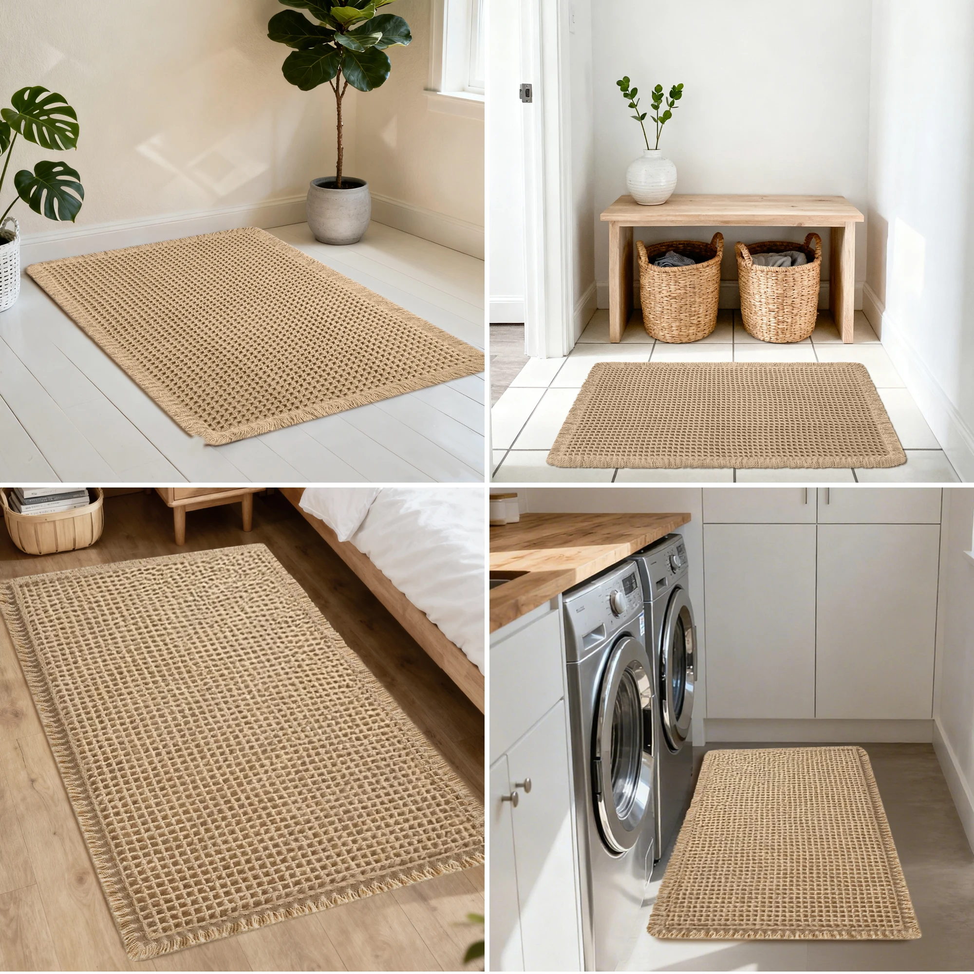 Alfombra de baño waffle antideslizante super absorbente boho lavable - imagen 4