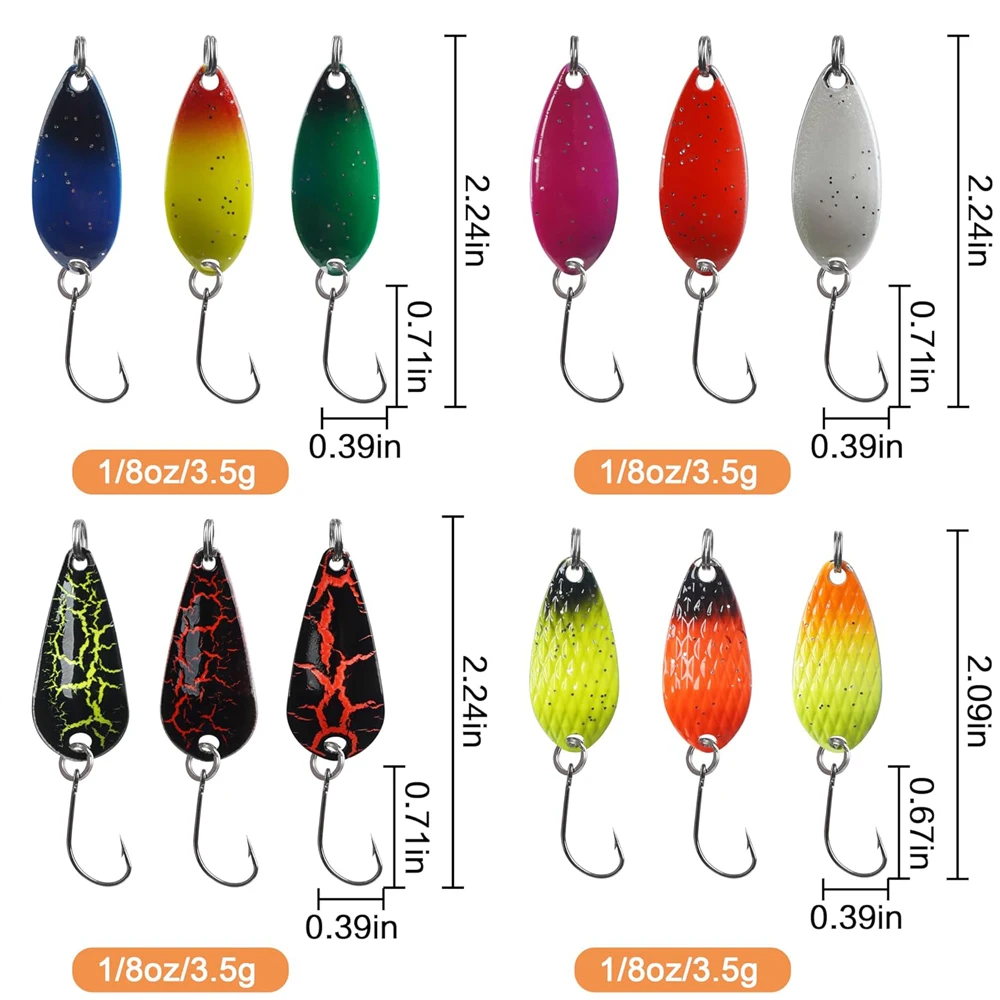 Señuelos de pesca con cuchara, plantilla de pesca pequeña, señuelo giratorio, cebos para trucha, lubina, perca, pesca, aleación de Zinc/Metal, 2g-5g, 12 Uds. - imagen 3