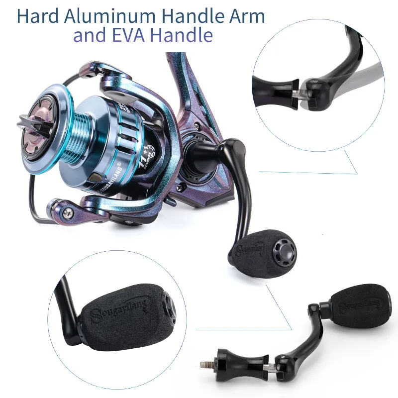 Sougayilang-carrete de pesca giratorio, bobina de Metal con mango Eva, tamaño máximo de 8KG, 1000, 2000, 3000 - imagen 4