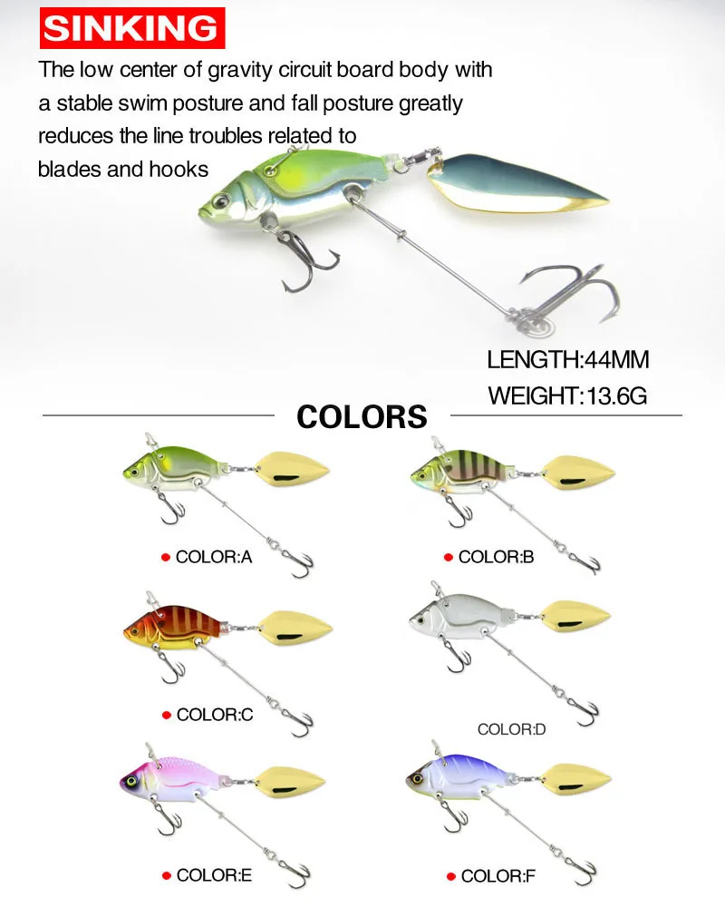 1 Uds. Señuelos de Pesca con cuchara giratoria VIB de Metal que se hunden, 13,6g, 4,4 cm, plantillas para trucha, Pesca de invierno, cebos duros, aparejos de Pesca - imagen 3