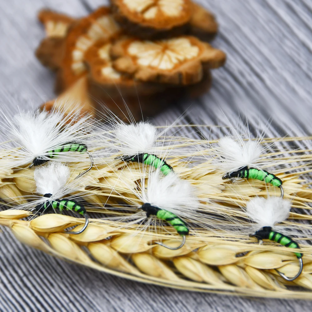 MNFT-cebo de mosca seca de alta calidad con plumas en espiral blancas, aparejos de pesca hechos a mano, 6 piezas, 11 # - imagen 5