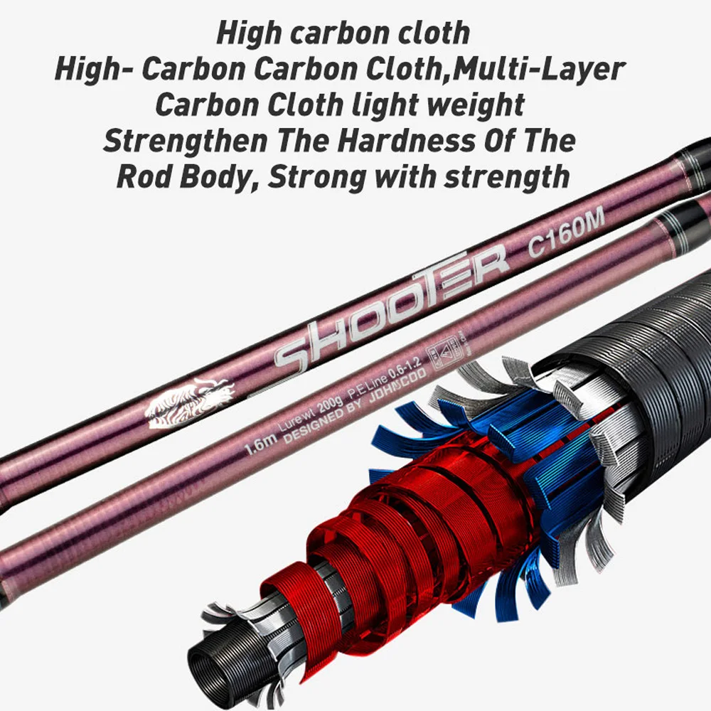 Cuttlefish-caña de pescar superligera, 160cm, punta de tianio de fundición 9:1 acción PE 0,6-1,2, bote de calamar, pulpo tejido - imagen 5