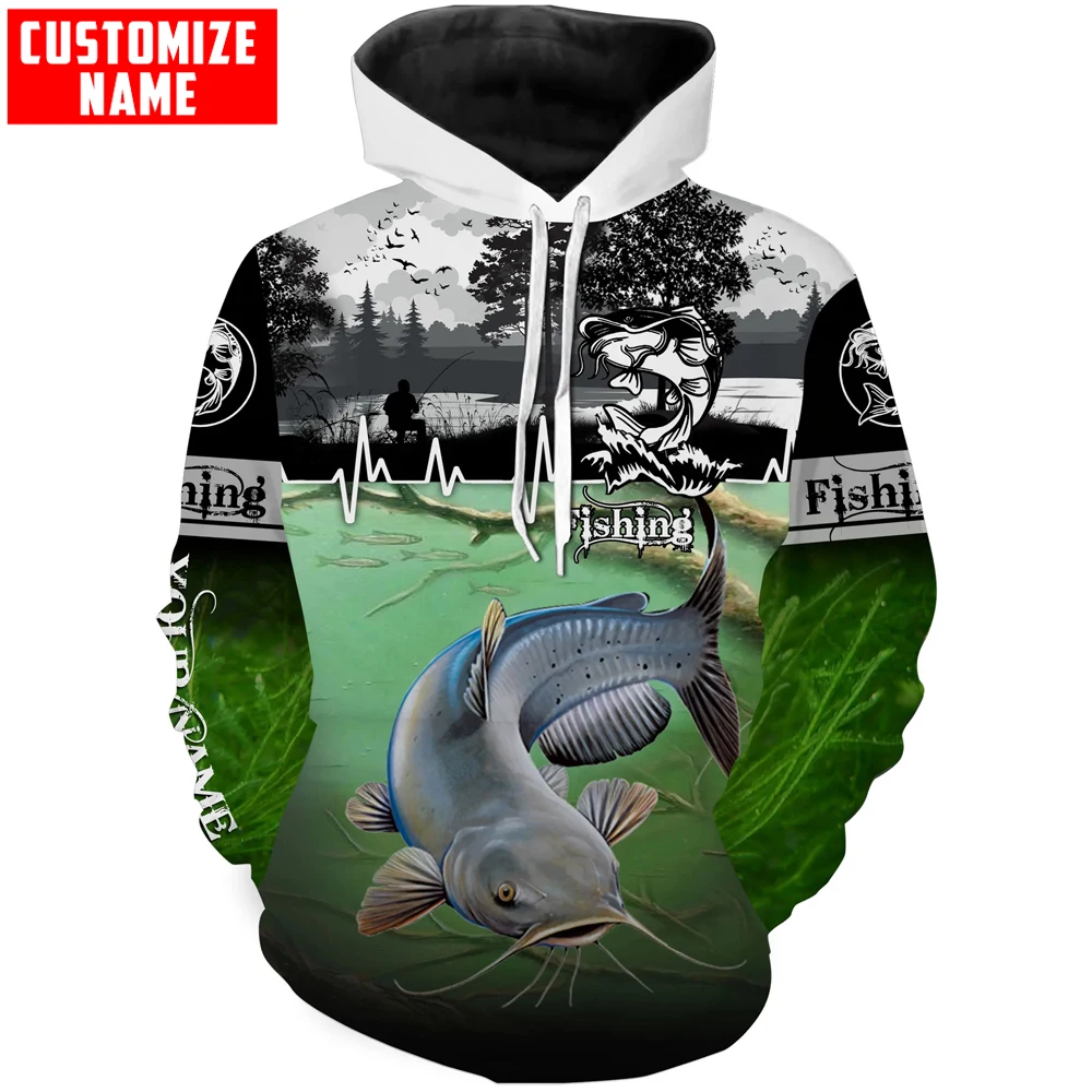 Sudadera de pesca personalizada – Pez Gato 3D con tu nombre