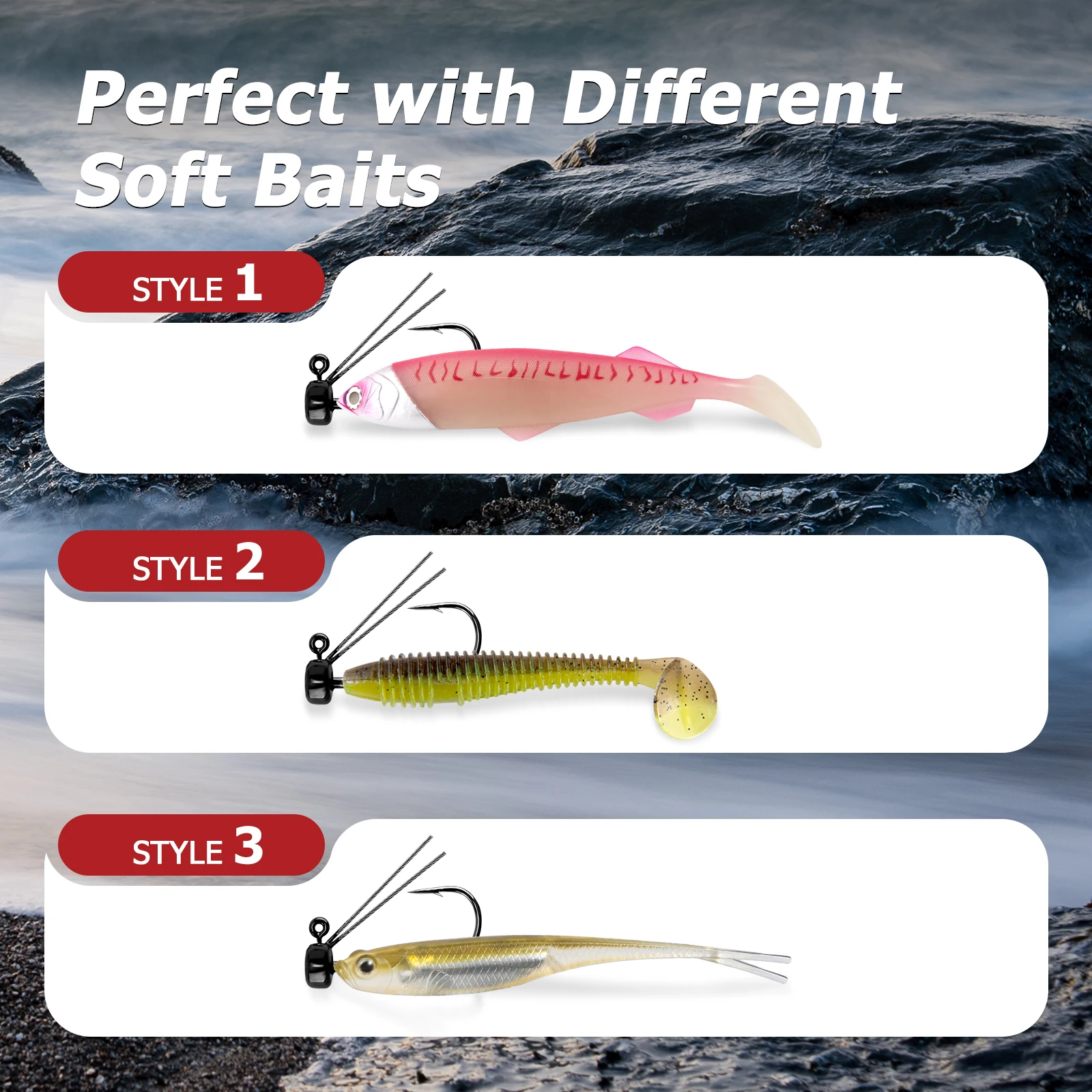 5 uds Ned Rig anzuelo con cabeza de anzuelo, cabezas de plantilla de setas sin malezas, anzuelos de pesca de lubina para señuelos blandos, Swimbaits, gusanos de agua dulce 3,5g-6,5g - imagen 5