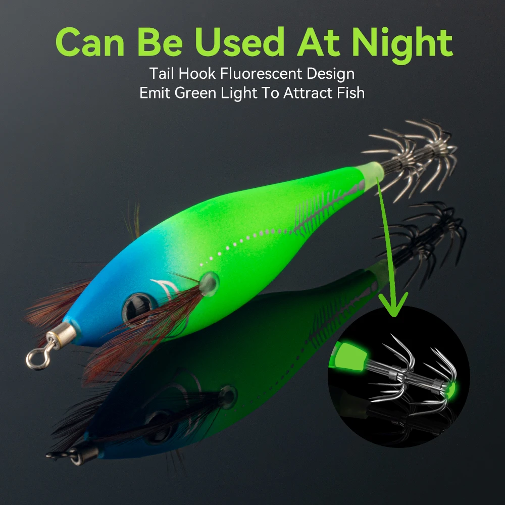 Kingdom Egi Pro plantilla de calamar Horizontal madera camarón calamar gancho 5 unids/set calamar Jigging pulpo sepia cebos de camarones de agua salada - imagen 5