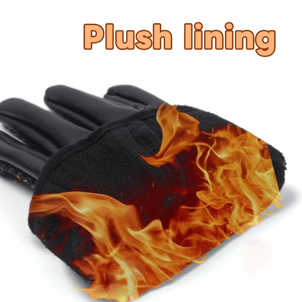 Guantes cálidos de cuero PU para hombre, guantes de invierno con cremallera, guantes de pesca, antideslizantes, resistentes al desgaste, guantes deportivos para pantalla táctil - imagen 2