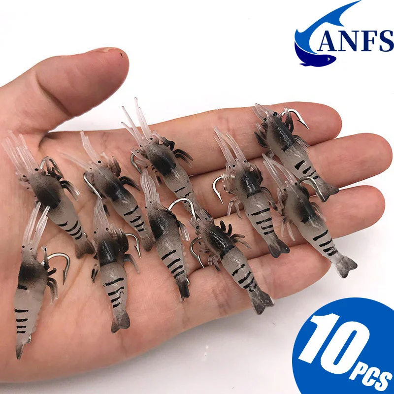 Señuelo de pesca suave en forma de camarón con anzuelo, Kit de cebo para exteriores, accesorios de pesca, 10 Uds. - imagen 2