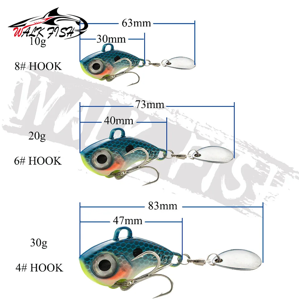 WALK FISH 10g 20g 30g VIB cola giratoria equilibrio giratorio plantilla de Metal vibración cebo Spinner cuchara nuevo aparejos de pesca señuelo que se hunde - imagen 2