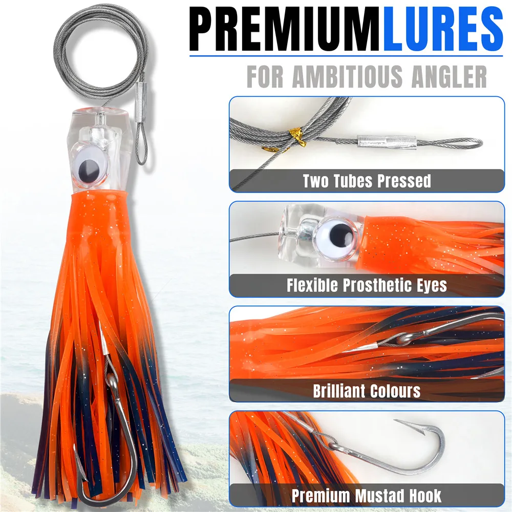 Señuelo de pesca de aguas profundas, faldas de calamar, atún, Marlin, tiburón, Mahi, Trolling, pez de juego grande en alta mar, 6 uds., 6/9 pulgadas - imagen 5