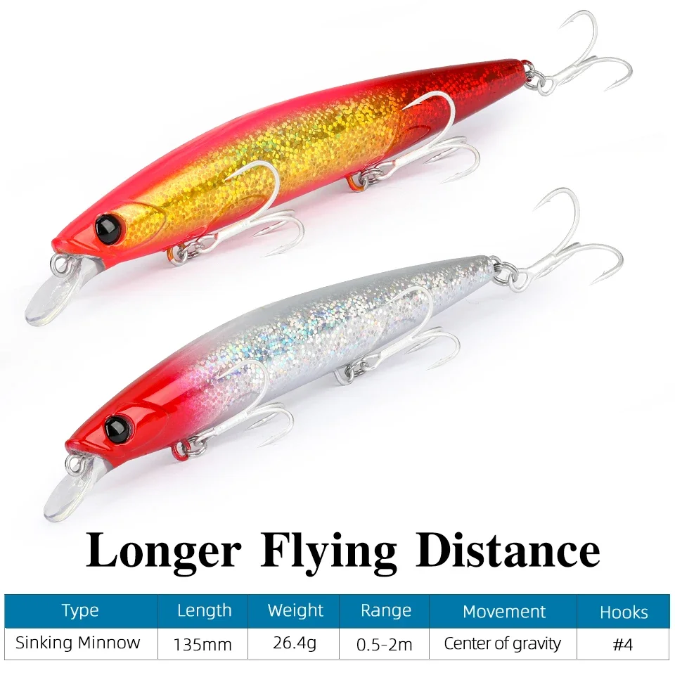 TSURINOYA 135mm 26,4g lanzamiento Ultra largo 135S agua salada hundimiento Minnow BAYONET Tungaten peso señuelo de pesca lubina cebo duro - imagen 4