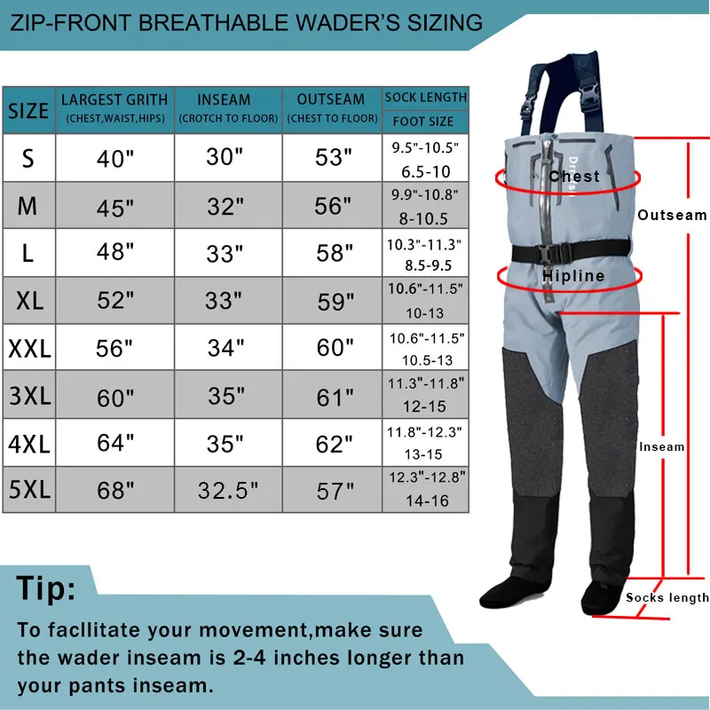 Botas de pesca con mosca en el pecho con cremallera frontal grande y alta para hombre, impermeables, transpirables, con cremallera, para caza, pantalones para vadear - imagen 3