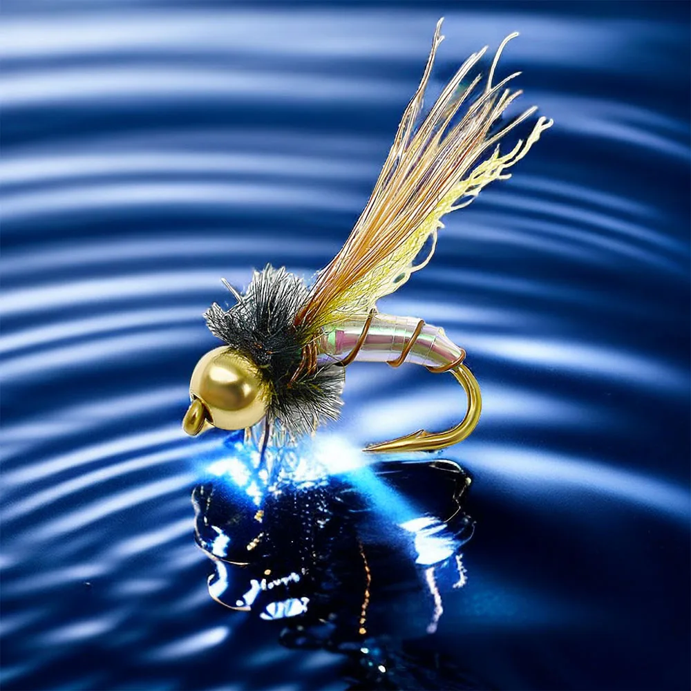 MNFT-señuelo holográfico para pesca, 10 piezas, cabeza de cuentas de latón, Midge, Mosca, trucha, moscas, ninfa, 12 # - imagen 4