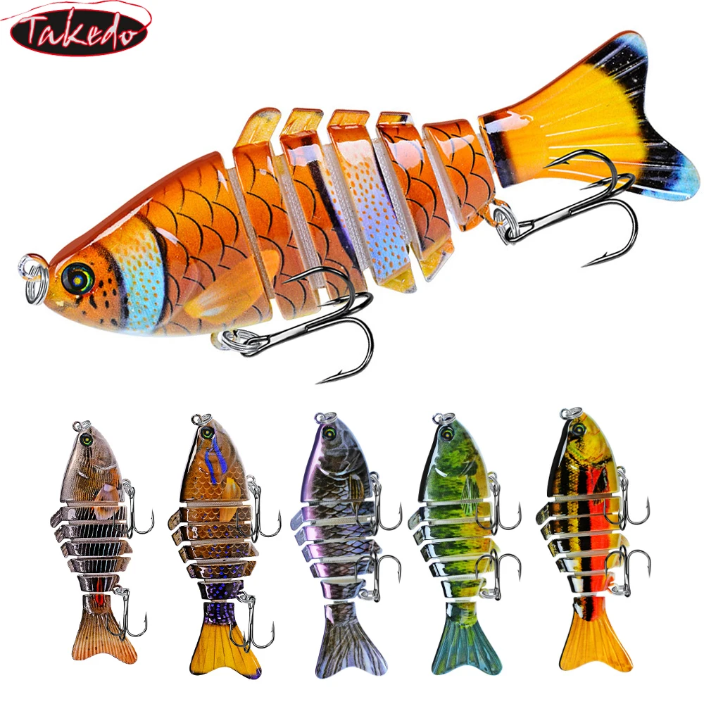 TAKEDO 10CM 15,5G Swimbait multiarticulado 7 segmentos Señuelos de pesca de mar con 6 #   Cebos biomiméticos realistas Wobber con anzuelo triple HS001