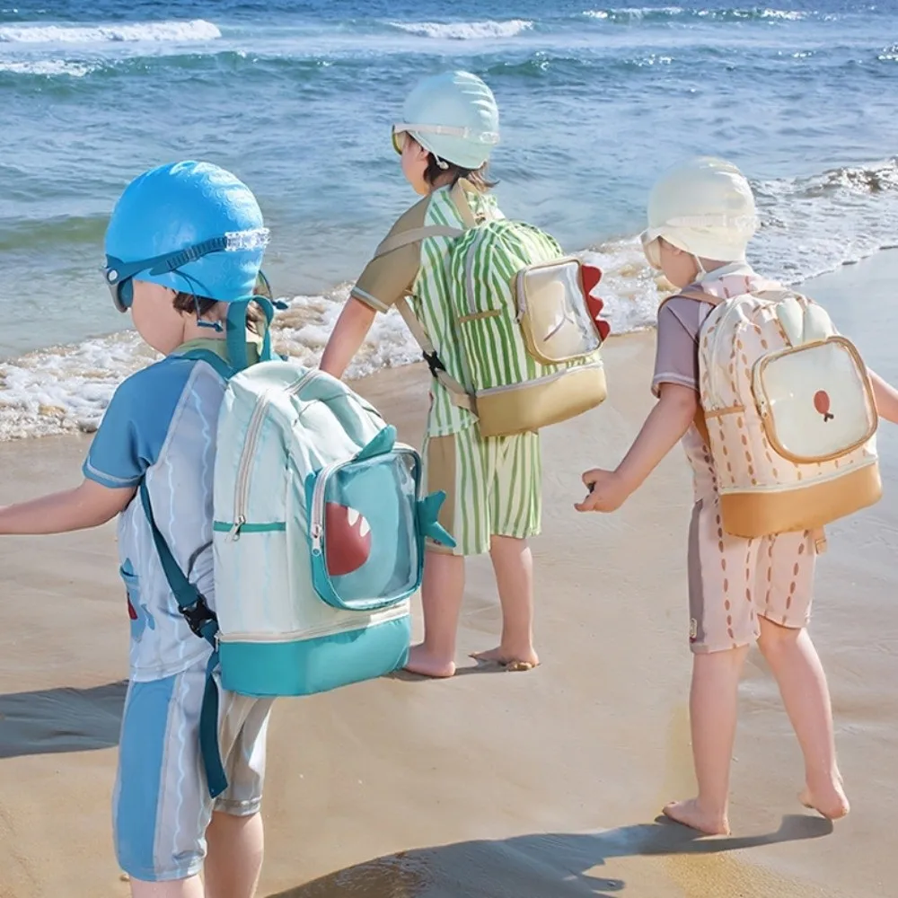 Bolsa de natación para niños con separación en seco y húmedo, compartimento para zapatos, bolsa de almacenamiento para traje de baño con patrón de animales, impermeable, dibujos animados - imagen 2