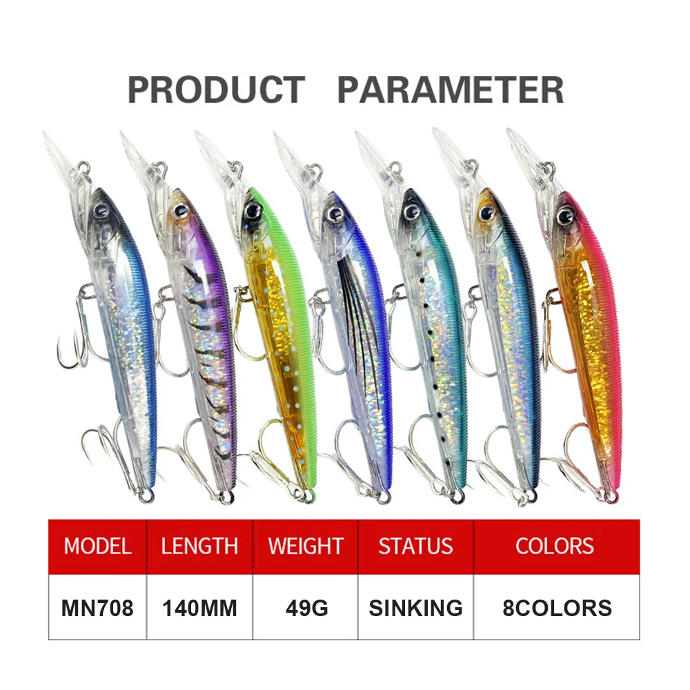 Señuelos de Pesca de gran tamaño, cebo duro Artificial para lubina MN708, 14cm, 49g - imagen 4