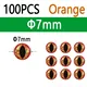 100pcs Orange 7mm