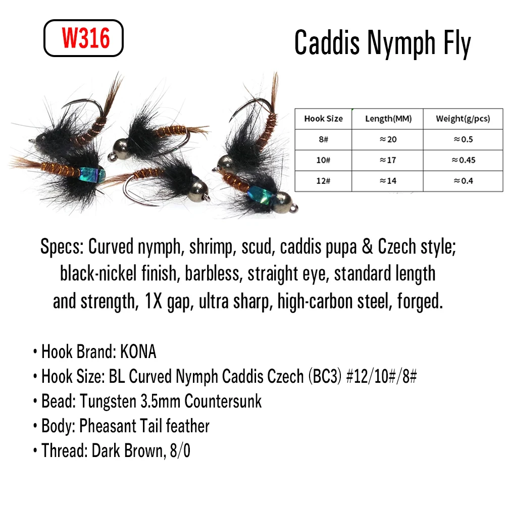 Wifreo 6 uds cabeza de cuentas de tungsteno Euro ninfa moscas anzuelo anzuelo pesca de ninfa húmeda señuelo falso para trucha Grayling Panfish pesca con mosca - imagen 5