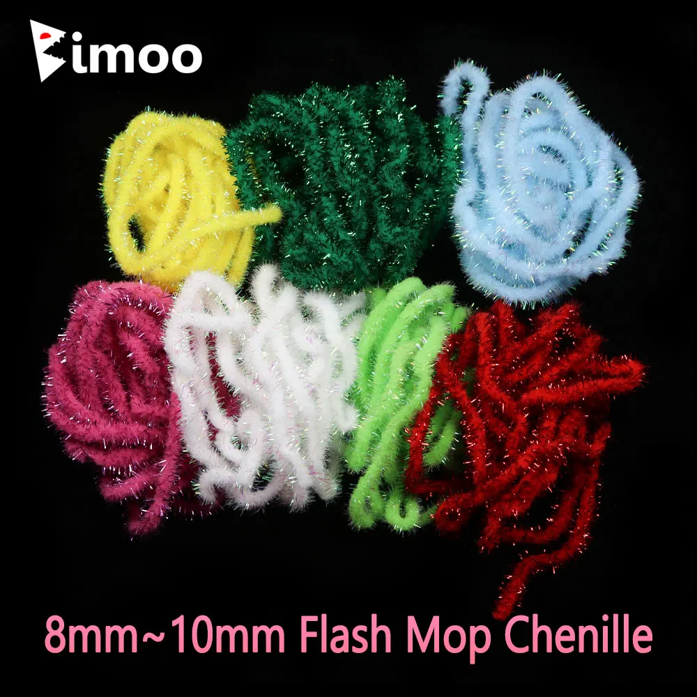 Bimoo-fregona Flash nacarada de 2m, 8 ~ 10mm de espesor, chenilla Flashabou, fregona de fibra Mylar, sanguijuela, serpentina de ninfa, Material de atado de moscas húmedas - imagen 2