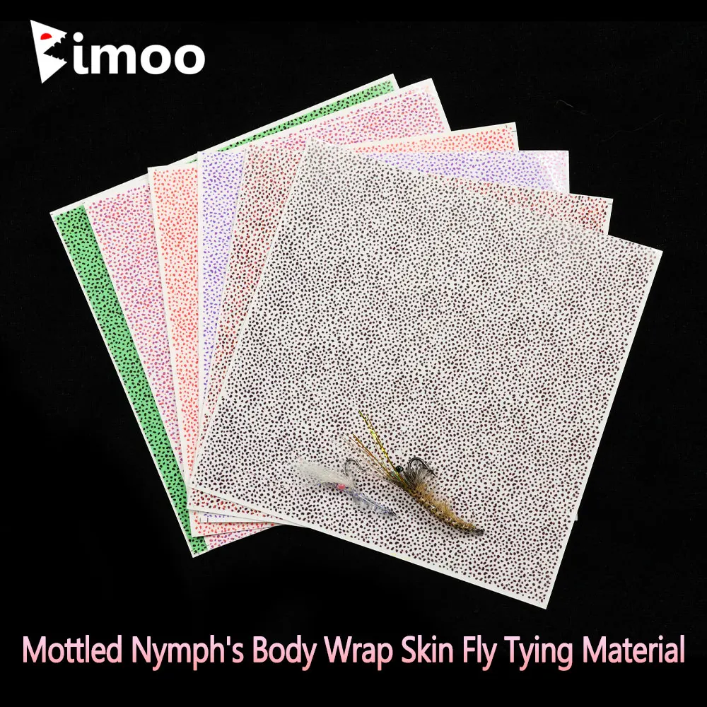 Bimoo 1/3/6 hojas de envoltura corporal de ninfa moteada, Material de atado de moscas para atar el cuerpo de ninfas, camarones, Señuelos de pesca de trucha Scud - imagen 2