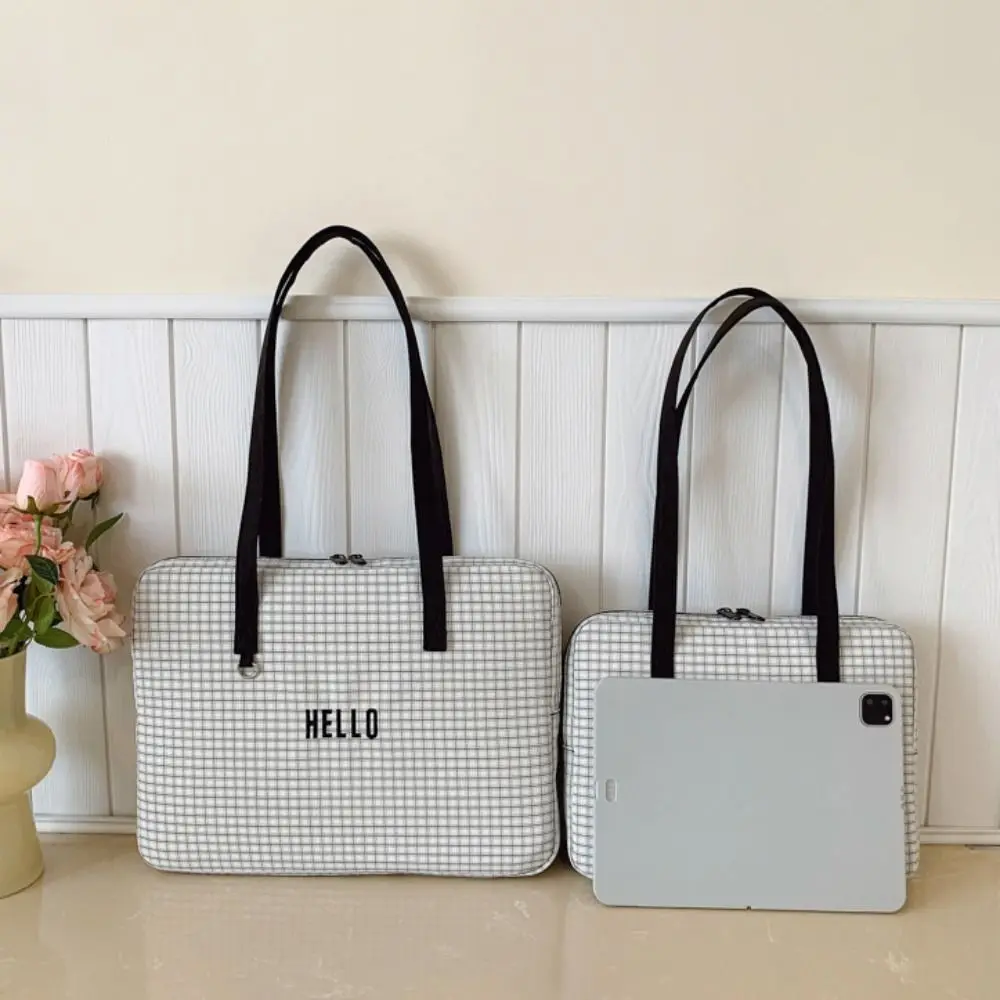 Bolso de hombro para ordenador portátil de 13/14 pulgadas, funda para tableta a prueba de golpes de gran capacidad, patrón de rejilla multifuncional, bolso de viaje para ordenador portátil - imagen 2