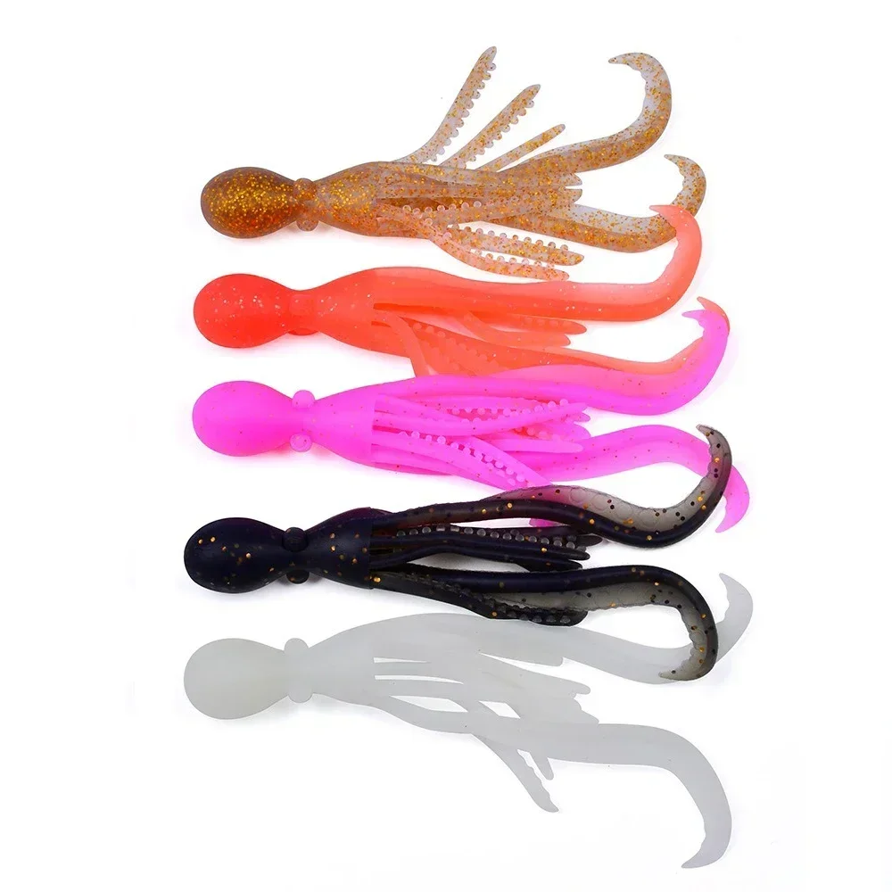 5 unids/set Jig Wobblers cebo suave de silicona gusano pulpo Señuelos de pesca 10cm 4,8g camarones hundimiento giratorio Twintails pesca en el mar - imagen 3