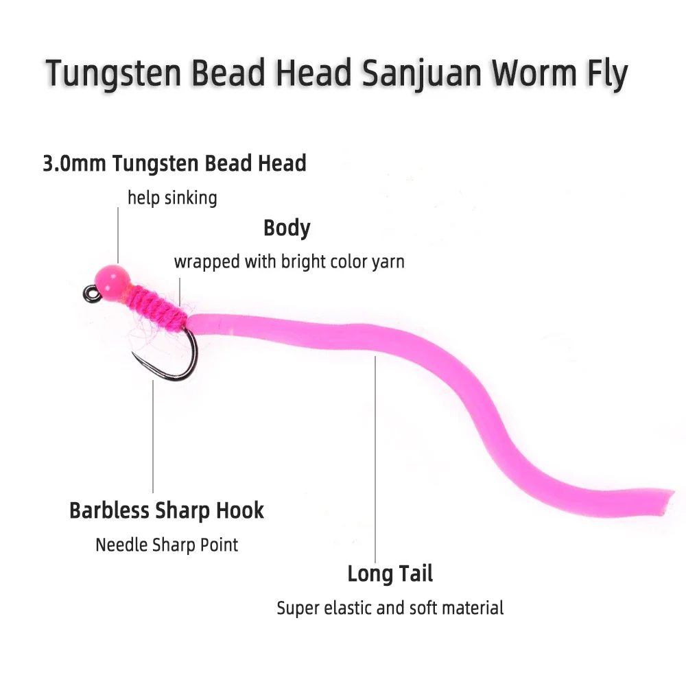 WIFREO 6 uds cabeza de cuentas de tungsteno gusanos de San Juan mosca trucha tipo Crappie cebo de pesca con mosca señuelos artificiales gusano de tierra - imagen 5