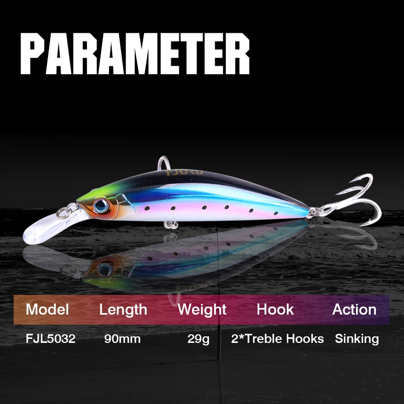 FJORD 90mm 29g pececillo de hundimiento pesado buceo 0-2,3 m cebo duro profesional Jerkbait de agua de mar con anzuelos de alta calidad señuelo de pesca - imagen 3