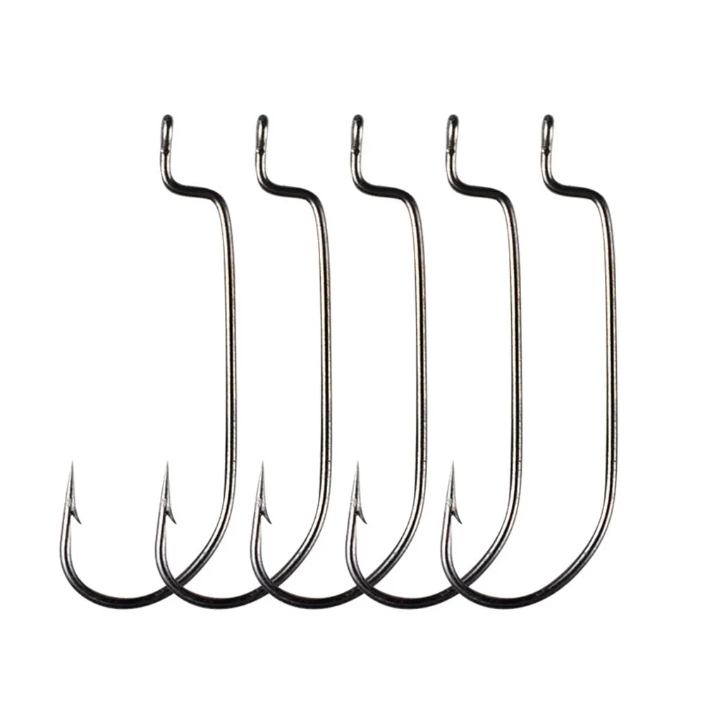 Aparejos de pesca de alta calidad, anzuelos de acero con alto contenido de carbono, manivela, gusano suave, tirón de señuelo, lote de 50 unidades, 6 #-5/0 - imagen 2