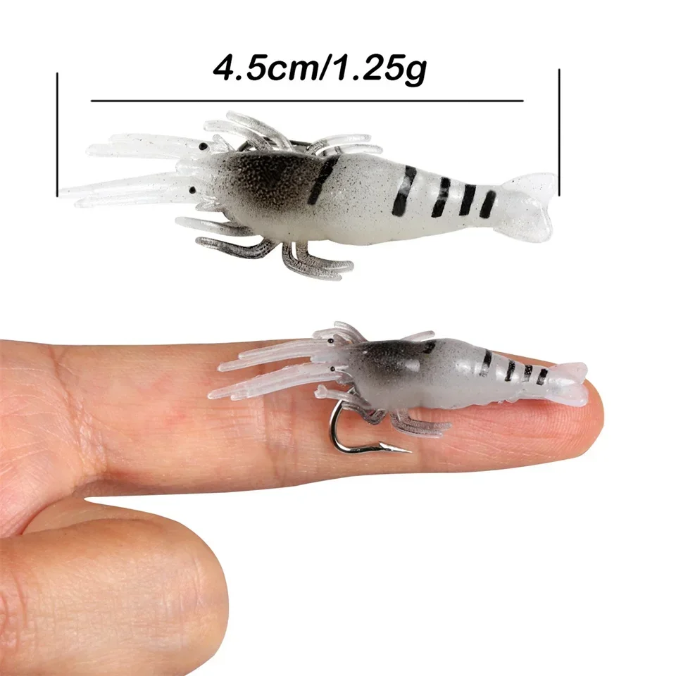Señuelo Artificial de silicona suave para camarones, cebo de 45mm, anzuelo de pescado, sabor a pescado fresco, gambas, aparejos luminosos para Pesca, 10 unidades por lote - imagen 2