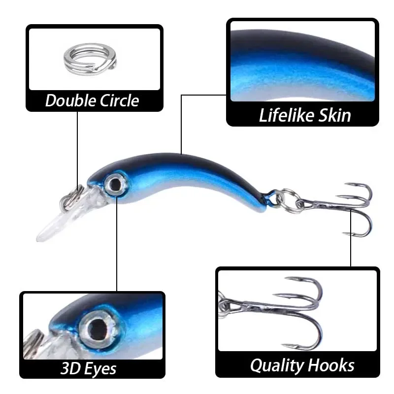 6 uds señuelo de pesca Mini Crankbait Wobblers aparejos de pesca manivela de pececillo de agua dulce cebo duro Artificial lubina - imagen 3